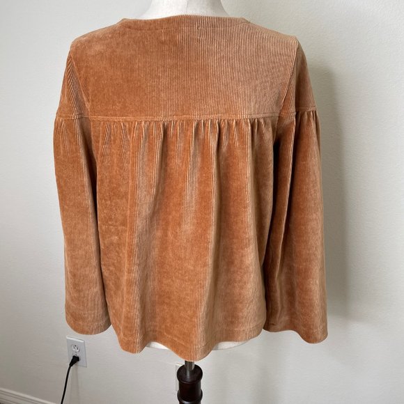 Madewell Texture & Thread Corduroy Swing Top Baby Doll Cognac Boho Pullover - Picture 6 of 14